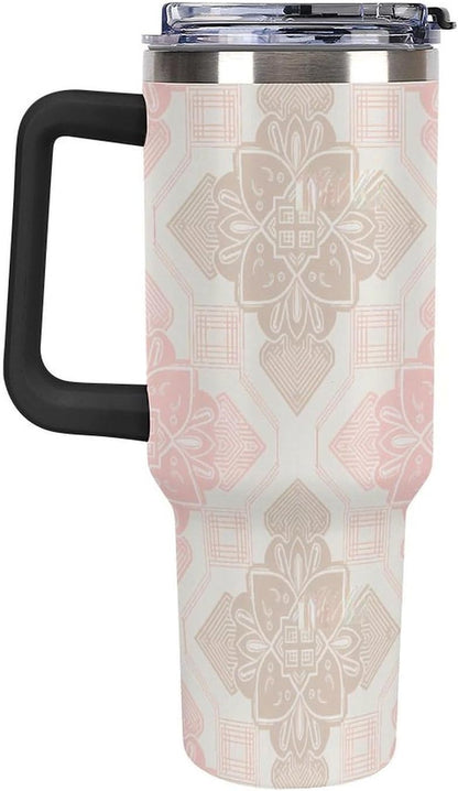 Leakproof Tumbler Vacuum Sealed Car Holder Friendly For Travel Simple Minimalist White Poppy Flower Pattern Coffee Mug Light Rose Red-style-27 - Colors E