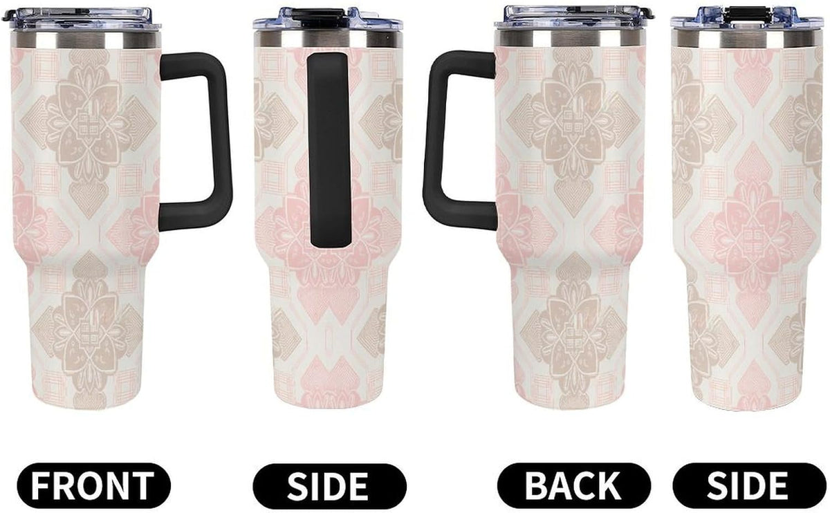 Leakproof Tumbler Vacuum Sealed Car Holder Friendly For Travel Simple Minimalist White Poppy Flower Pattern Coffee Mug Light Rose Red-style-27 - Colors E