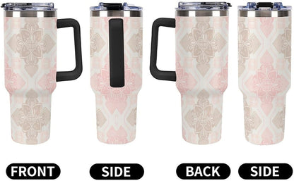 Leakproof Tumbler Vacuum Sealed Car Holder Friendly For Travel Simple Minimalist White Poppy Flower Pattern Coffee Mug Light Rose Red-style-27 - Colors E