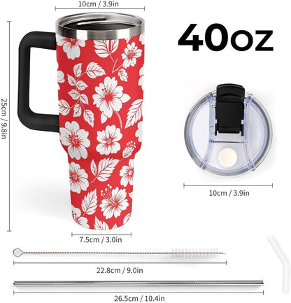 Leakproof Tumbler Vacuum Sealed Car Holder Friendly For Travel Simple Minimalist White Poppy Flower Pattern Coffee Mug Light Rose Red-style-27 - Colors E