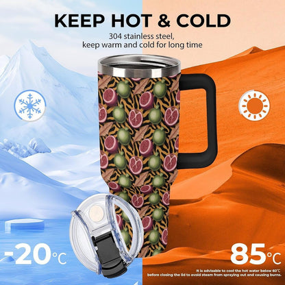Leakproof Tumbler Vacuum Sealed Car Holder Friendly For Travel Simple Minimalist White Poppy Flower Pattern Coffee Mug Light Rose Red-style-27 - Colors E