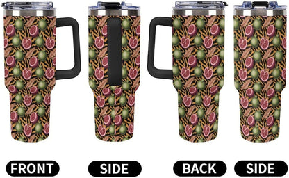Leakproof Tumbler Vacuum Sealed Car Holder Friendly For Travel Simple Minimalist White Poppy Flower Pattern Coffee Mug Light Rose Red-style-27 - Colors E