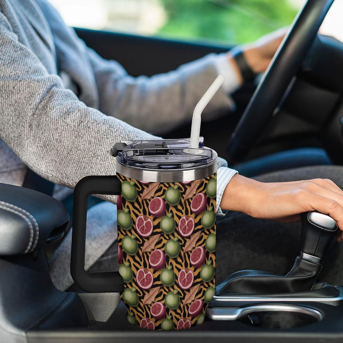 Leakproof Tumbler Vacuum Sealed Car Holder Friendly For Travel Simple Minimalist White Poppy Flower Pattern Coffee Mug Light Rose Red-style-27 - Colors E