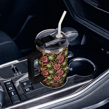 Leakproof Tumbler Vacuum Sealed Car Holder Friendly For Travel Simple Minimalist White Poppy Flower Pattern Coffee Mug Light Rose Red-style-27 - Colors E