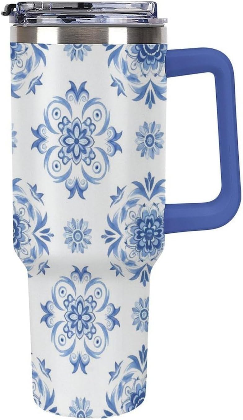 Leakproof Tumbler Vacuum Sealed Car Holder Friendly For Travel Simple Minimalist White Poppy Flower Pattern Coffee Mug Light Rose Red-style-27 - Colors E