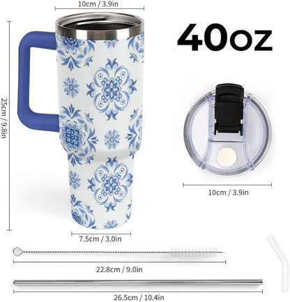 Leakproof Tumbler Vacuum Sealed Car Holder Friendly For Travel Simple Minimalist White Poppy Flower Pattern Coffee Mug Light Rose Red-style-27 - Colors E