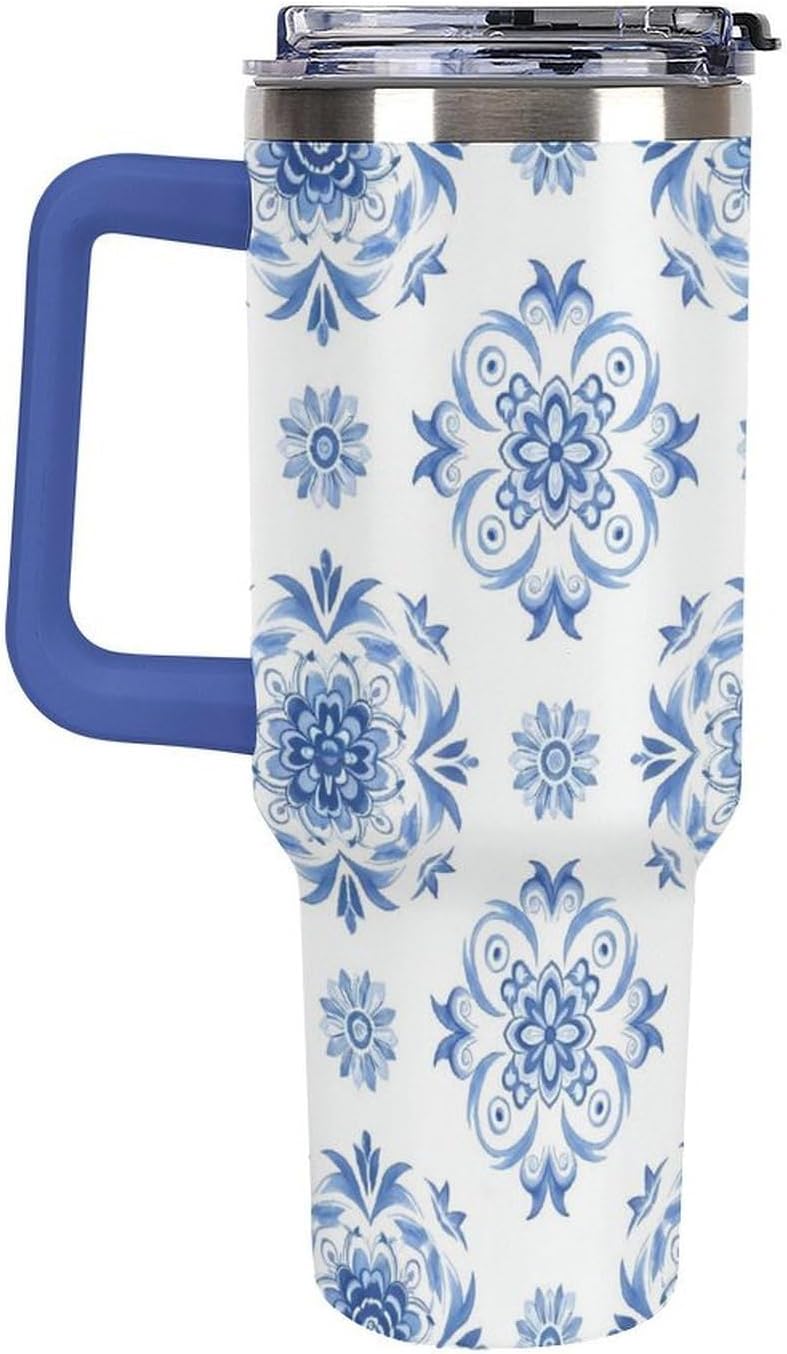 Leakproof Tumbler Vacuum Sealed Car Holder Friendly For Travel Simple Minimalist White Poppy Flower Pattern Coffee Mug Light Rose Red-style-27 - Colors E
