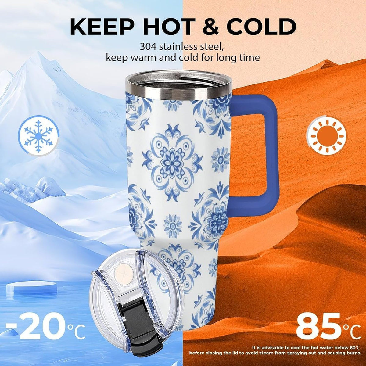 Leakproof Tumbler Vacuum Sealed Car Holder Friendly For Travel Simple Minimalist White Poppy Flower Pattern Coffee Mug Light Rose Red-style-27 - Colors E