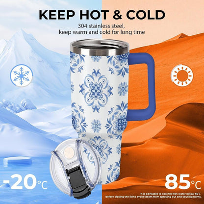 Leakproof Tumbler Vacuum Sealed Car Holder Friendly For Travel Simple Minimalist White Poppy Flower Pattern Coffee Mug Light Rose Red-style-27 - Colors E