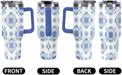 Leakproof Tumbler Vacuum Sealed Car Holder Friendly For Travel Simple Minimalist White Poppy Flower Pattern Coffee Mug Light Rose Red-style-27 - Colors E