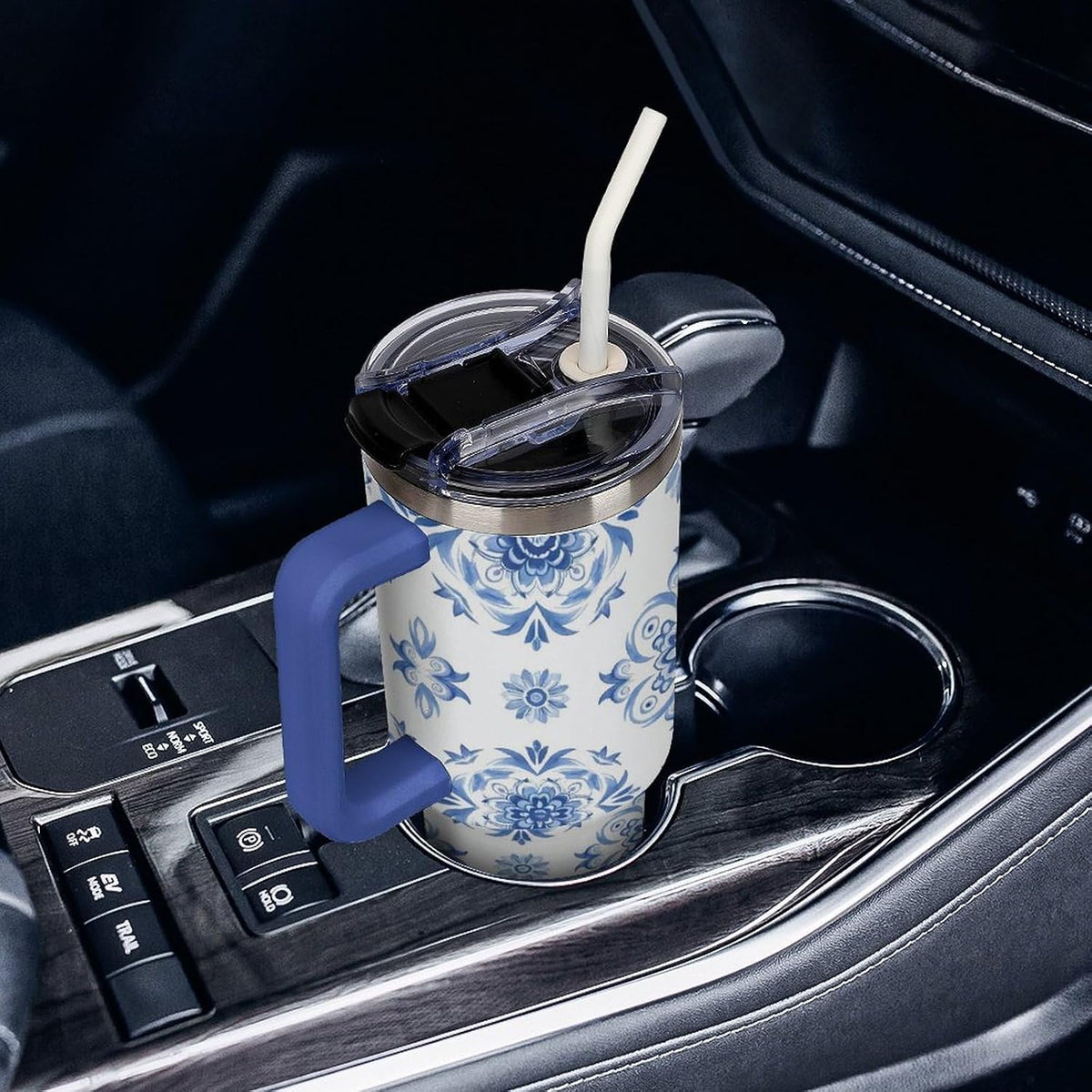 Leakproof Tumbler Vacuum Sealed Car Holder Friendly For Travel Simple Minimalist White Poppy Flower Pattern Coffee Mug Light Rose Red-style-27 - Colors E