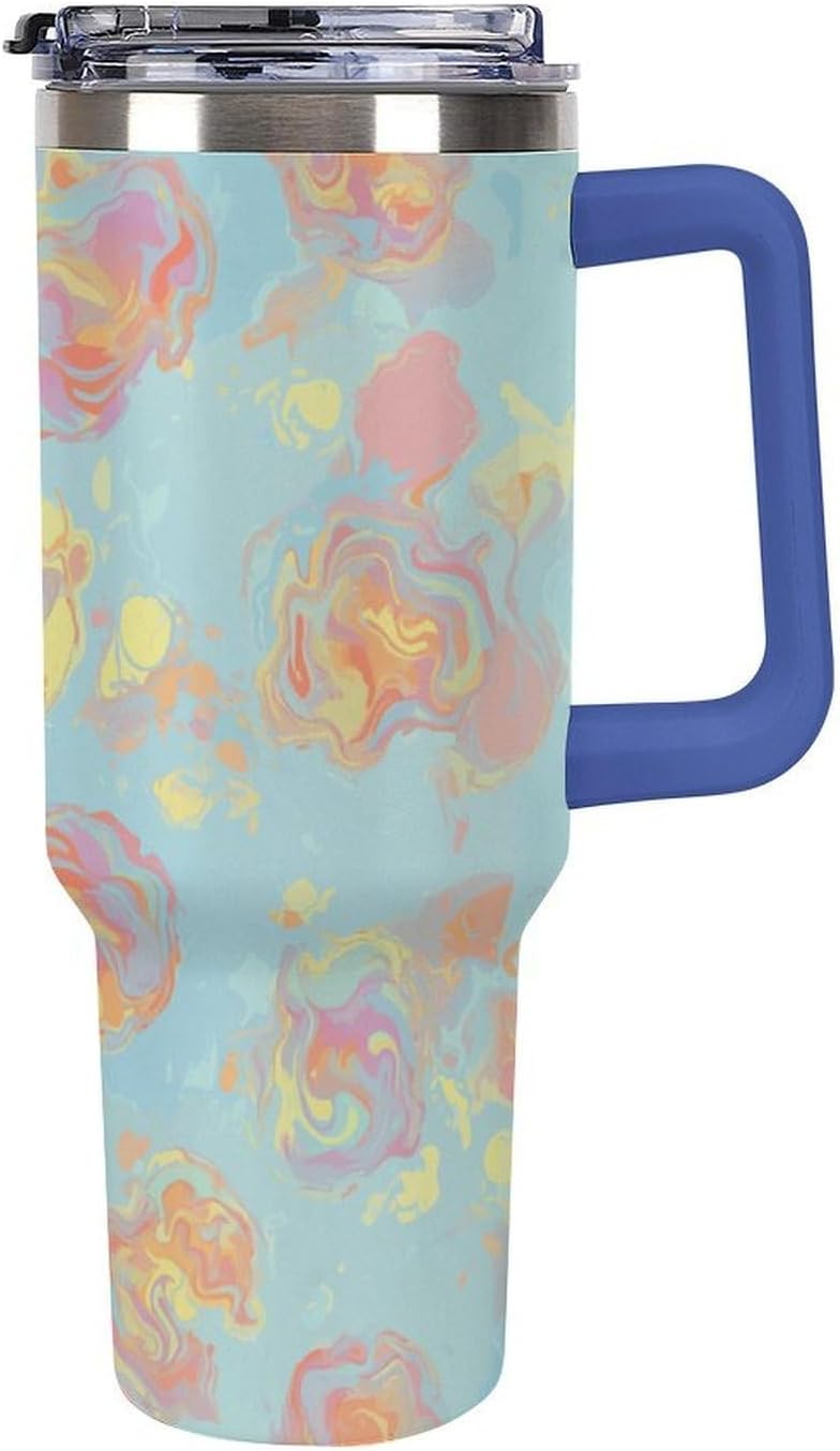 Leakproof Tumbler Vacuum Sealed Car Holder Friendly For Travel Simple Minimalist White Poppy Flower Pattern Coffee Mug Light Rose Red-style-27 - Colors E
