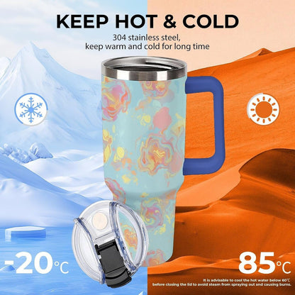 Leakproof Tumbler Vacuum Sealed Car Holder Friendly For Travel Simple Minimalist White Poppy Flower Pattern Coffee Mug Light Rose Red-style-27 - Colors E