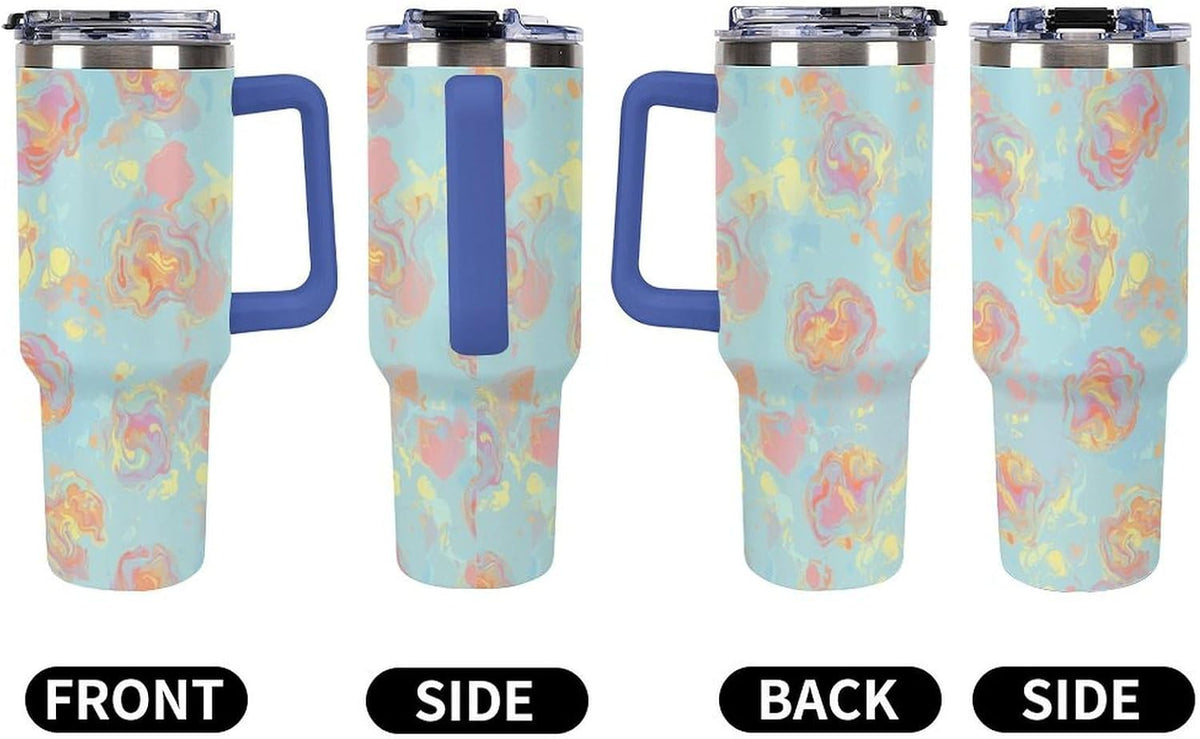 Leakproof Tumbler Vacuum Sealed Car Holder Friendly For Travel Simple Minimalist White Poppy Flower Pattern Coffee Mug Light Rose Red-style-27 - Colors E
