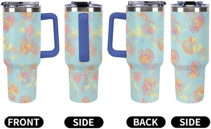 Leakproof Tumbler Vacuum Sealed Car Holder Friendly For Travel Simple Minimalist White Poppy Flower Pattern Coffee Mug Light Rose Red-style-27 - Colors E
