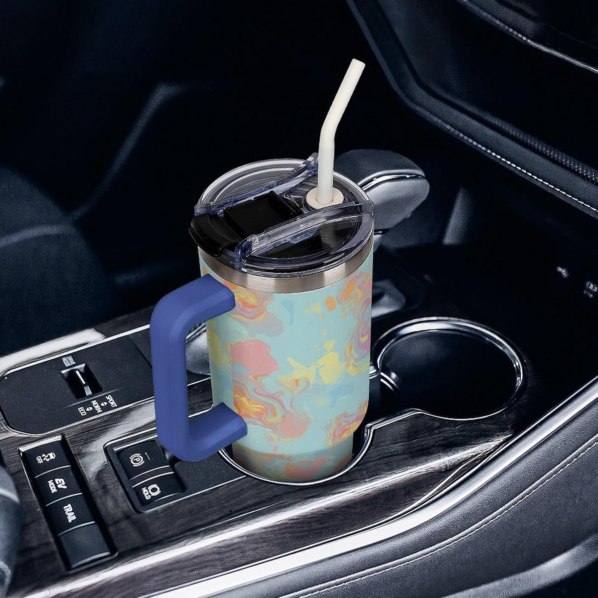 Leakproof Tumbler Vacuum Sealed Car Holder Friendly For Travel Simple Minimalist White Poppy Flower Pattern Coffee Mug Light Rose Red-style-27 - Colors E