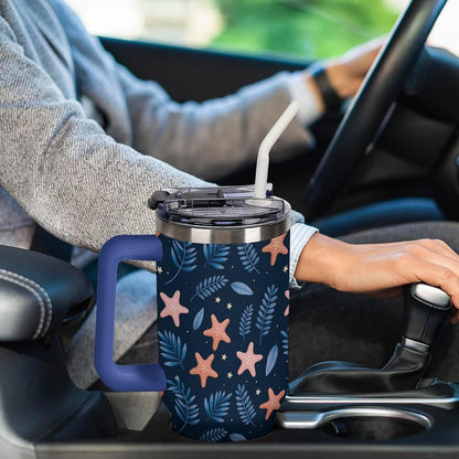 Leakproof Tumbler Vacuum Sealed Car Holder Friendly For Travel Simple Minimalist White Poppy Flower Pattern Coffee Mug Light Rose Red-style-27 - Colors E