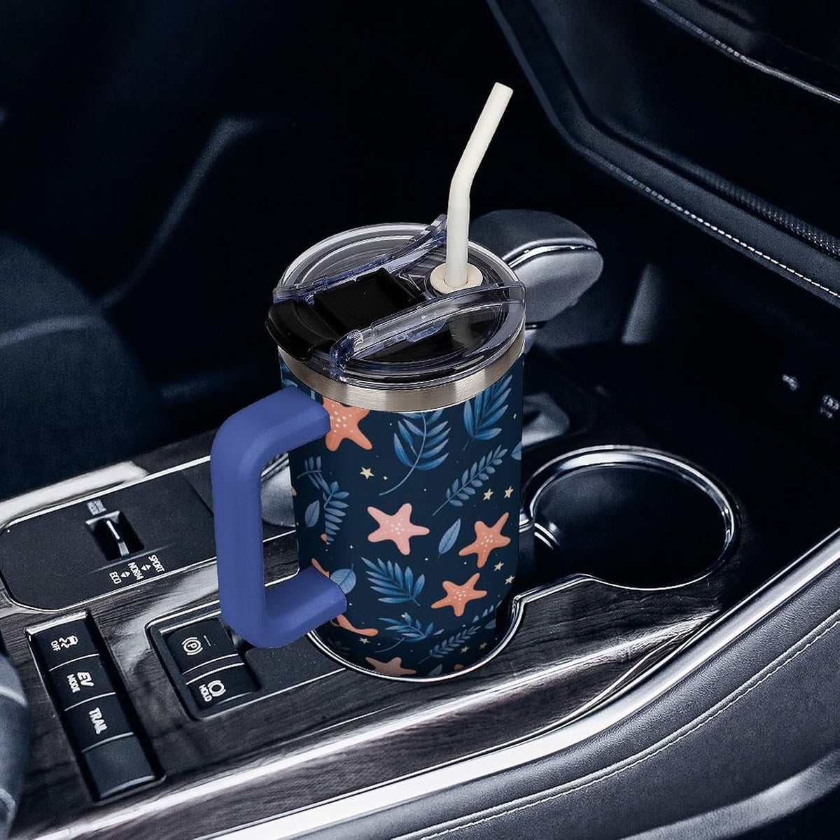 Leakproof Tumbler Vacuum Sealed Car Holder Friendly For Travel Simple Minimalist White Poppy Flower Pattern Coffee Mug Light Rose Red-style-27 - Colors E