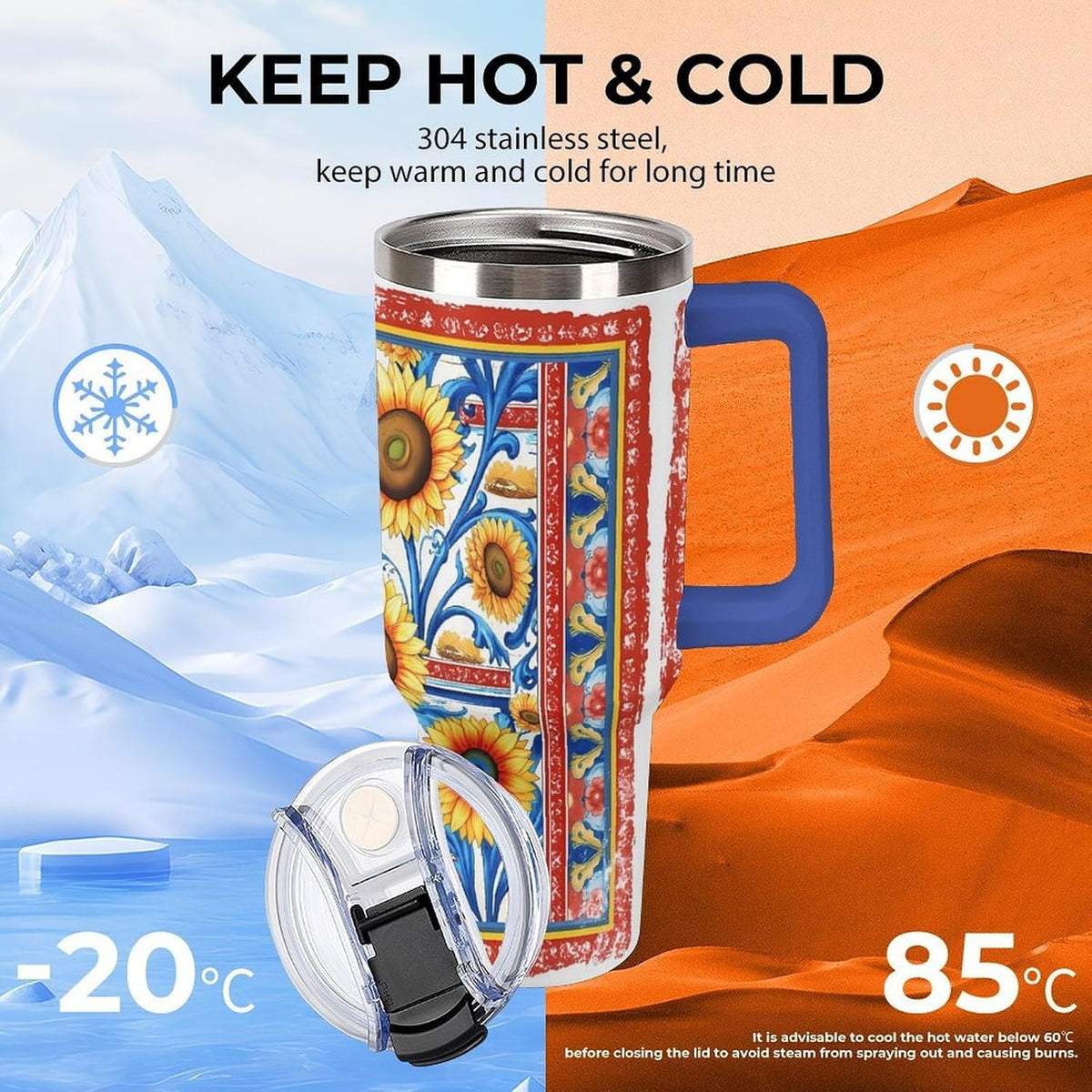 Leakproof Tumbler Vacuum Sealed Car Holder Friendly For Travel Simple Minimalist White Poppy Flower Pattern Coffee Mug Light Rose Red-style-27 - Colors E
