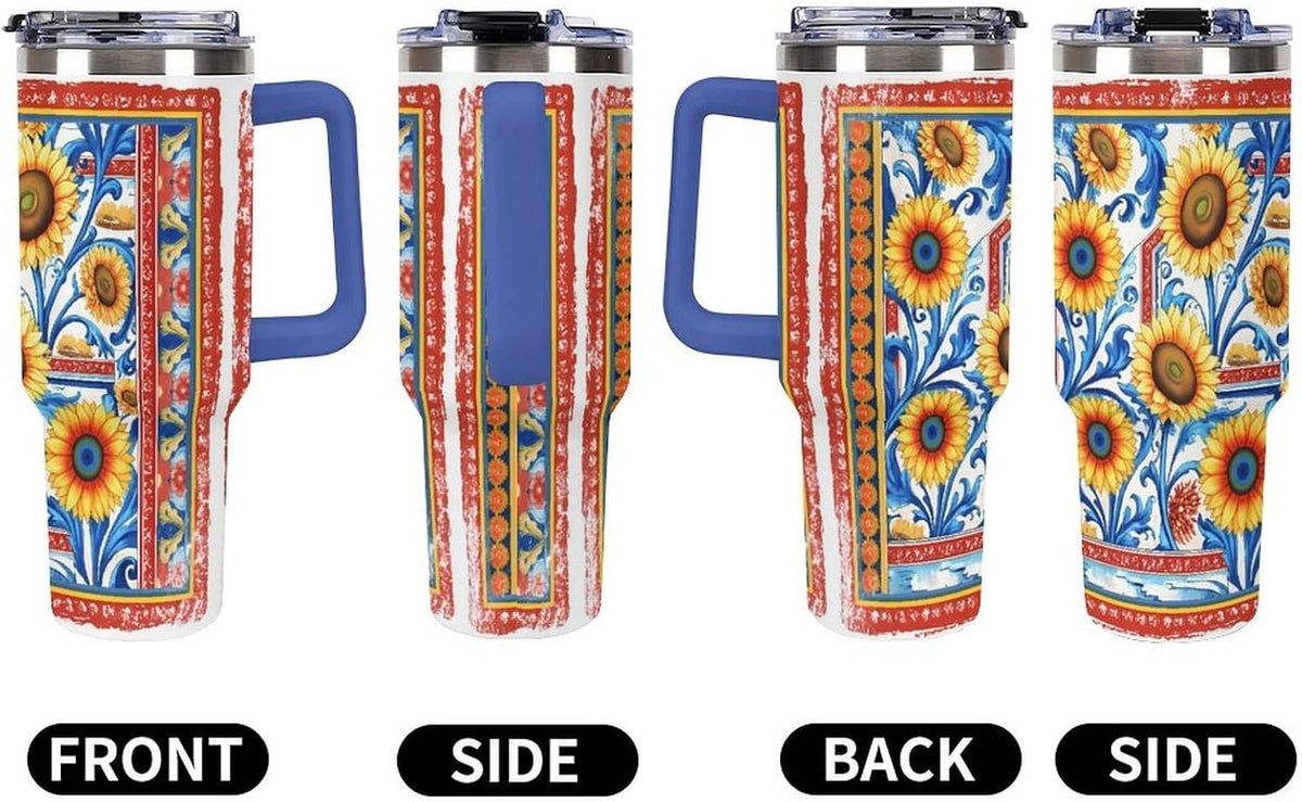 Leakproof Tumbler Vacuum Sealed Car Holder Friendly For Travel Simple Minimalist White Poppy Flower Pattern Coffee Mug Light Rose Red-style-27 - Colors E