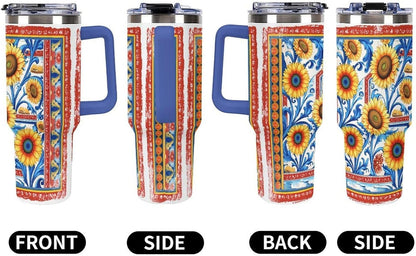 Leakproof Tumbler Vacuum Sealed Car Holder Friendly For Travel Simple Minimalist White Poppy Flower Pattern Coffee Mug Light Rose Red-style-27 - Colors E