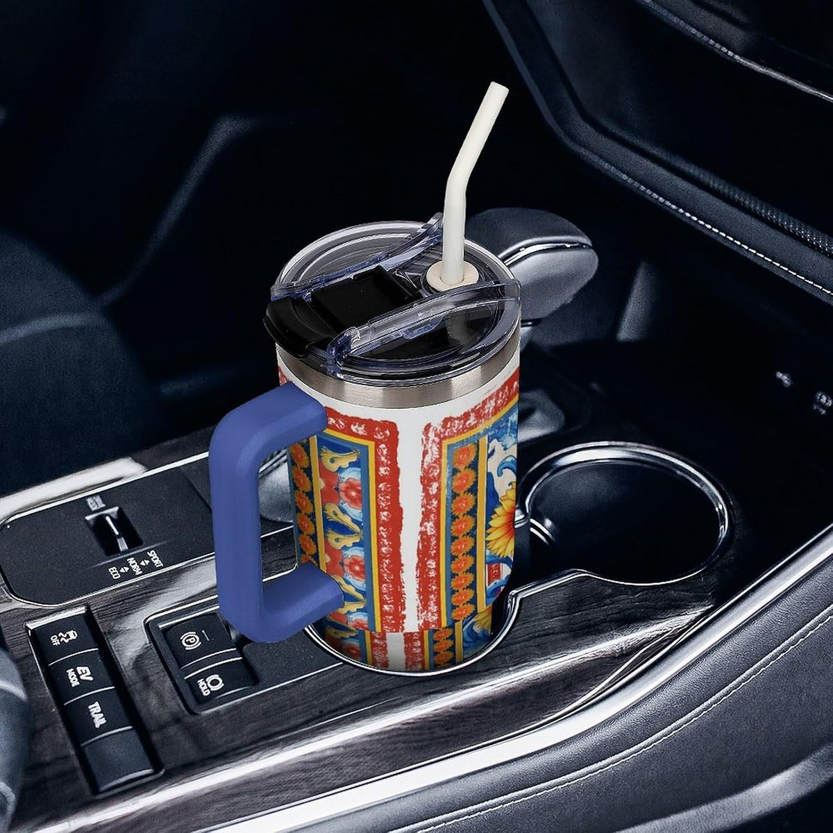 Leakproof Tumbler Vacuum Sealed Car Holder Friendly For Travel Simple Minimalist White Poppy Flower Pattern Coffee Mug Light Rose Red-style-27 - Colors E