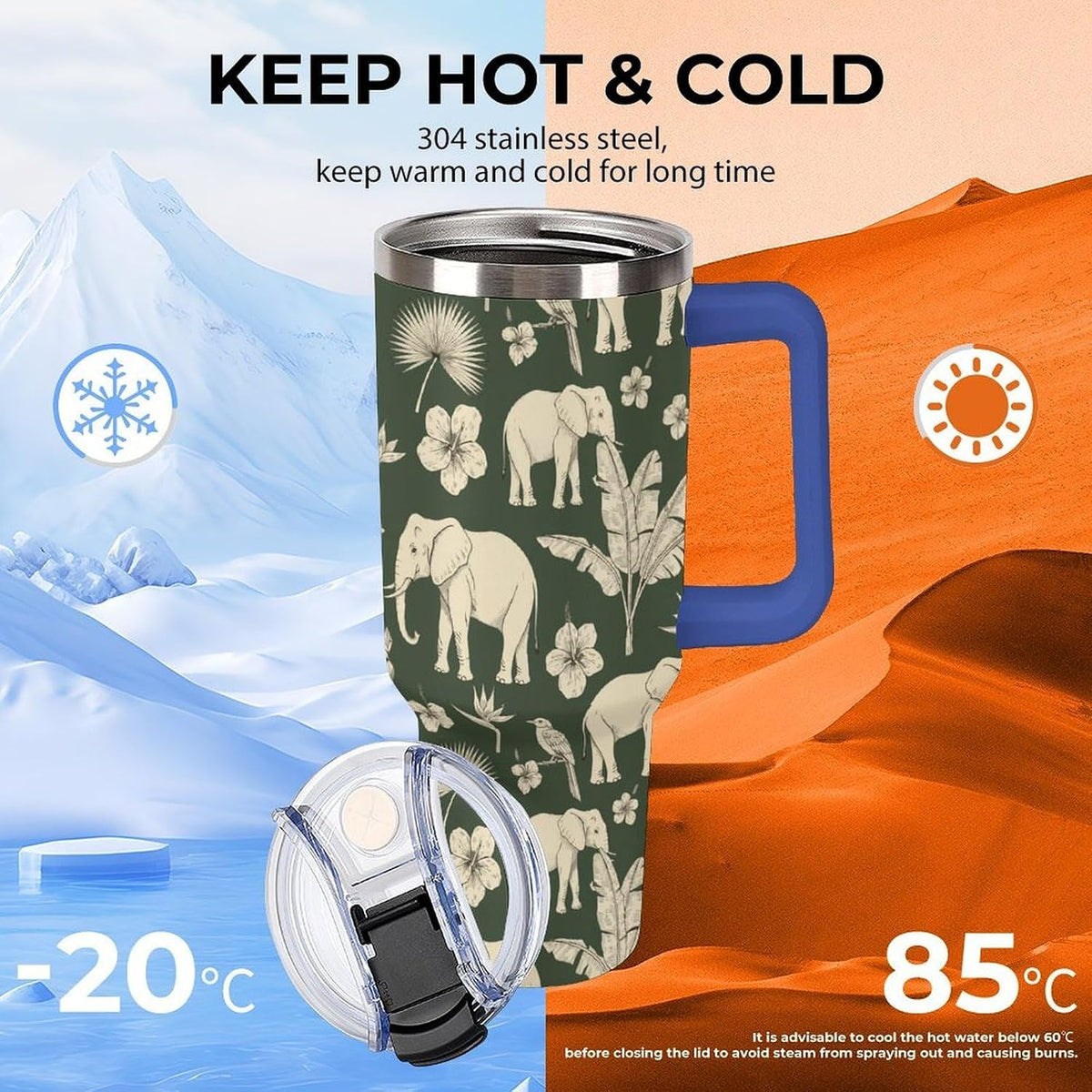 Leakproof Tumbler Vacuum Sealed Car Holder Friendly For Travel Simple Minimalist White Poppy Flower Pattern Coffee Mug Light Rose Red-style-27 - Colors E