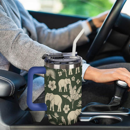 Leakproof Tumbler Vacuum Sealed Car Holder Friendly For Travel Simple Minimalist White Poppy Flower Pattern Coffee Mug Light Rose Red-style-27 - Colors E