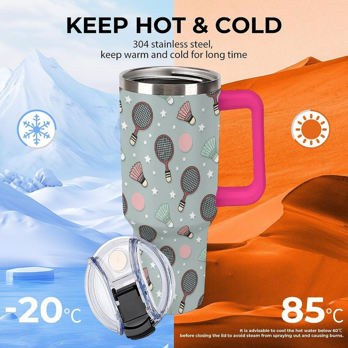 Leakproof Tumbler Vacuum Sealed Car Holder Friendly For Travel Simple Minimalist White Poppy Flower Pattern Coffee Mug Light Rose Red-style-27 - Colors E