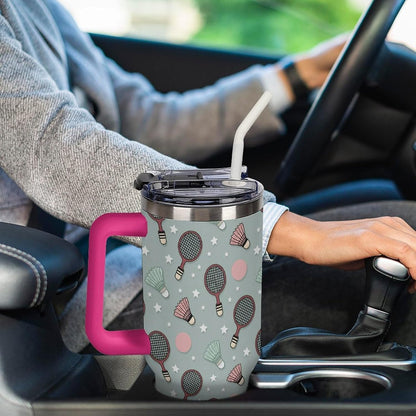 Leakproof Tumbler Vacuum Sealed Car Holder Friendly For Travel Simple Minimalist White Poppy Flower Pattern Coffee Mug Light Rose Red-style-27 - Colors E
