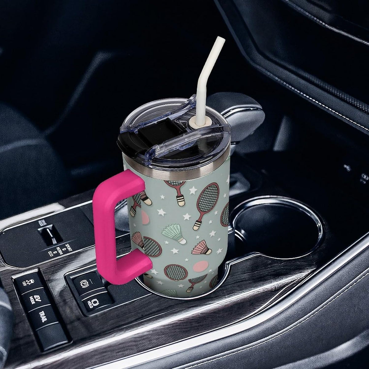 Leakproof Tumbler Vacuum Sealed Car Holder Friendly For Travel Simple Minimalist White Poppy Flower Pattern Coffee Mug Light Rose Red-style-27 - Colors E