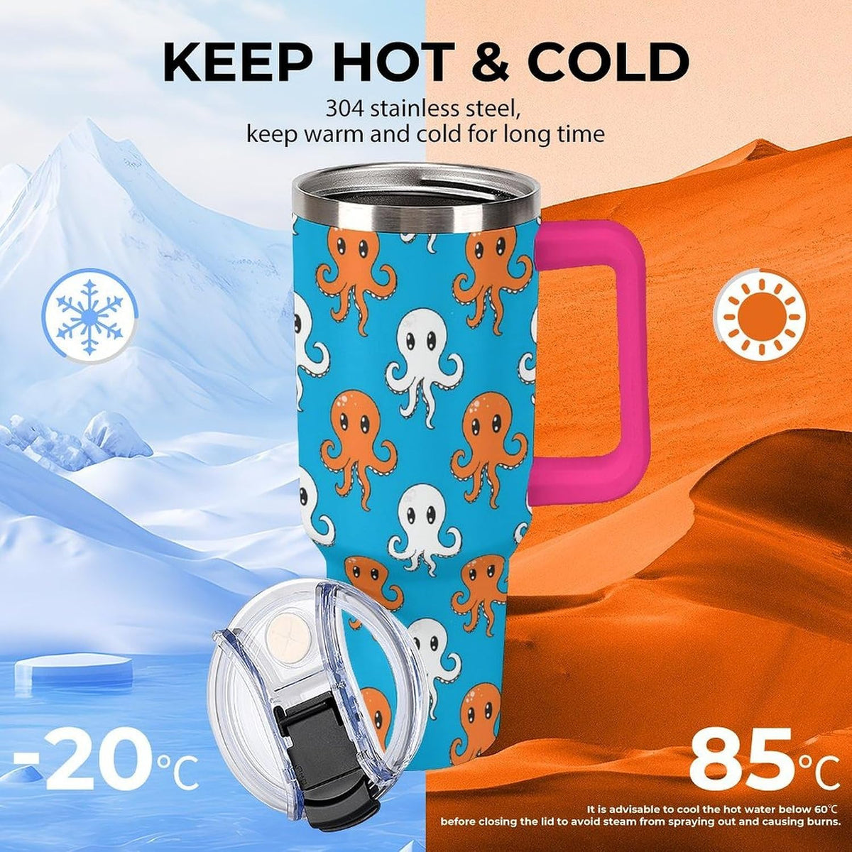 Leakproof Tumbler Vacuum Sealed Car Holder Friendly For Travel Simple Minimalist White Poppy Flower Pattern Coffee Mug Light Rose Red-style-27 - Colors E