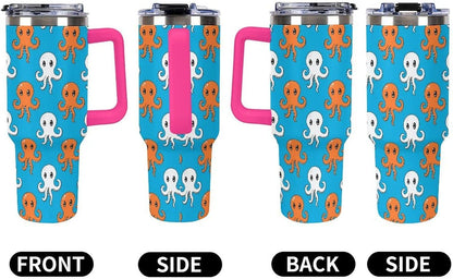 Leakproof Tumbler Vacuum Sealed Car Holder Friendly For Travel Simple Minimalist White Poppy Flower Pattern Coffee Mug Light Rose Red-style-27 - Colors E