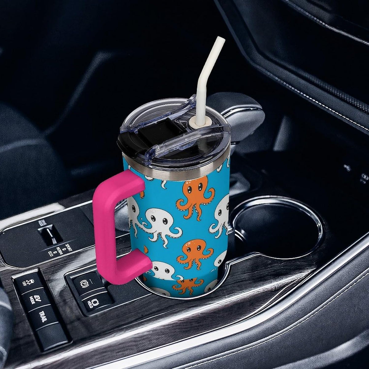 Leakproof Tumbler Vacuum Sealed Car Holder Friendly For Travel Simple Minimalist White Poppy Flower Pattern Coffee Mug Light Rose Red-style-27 - Colors E