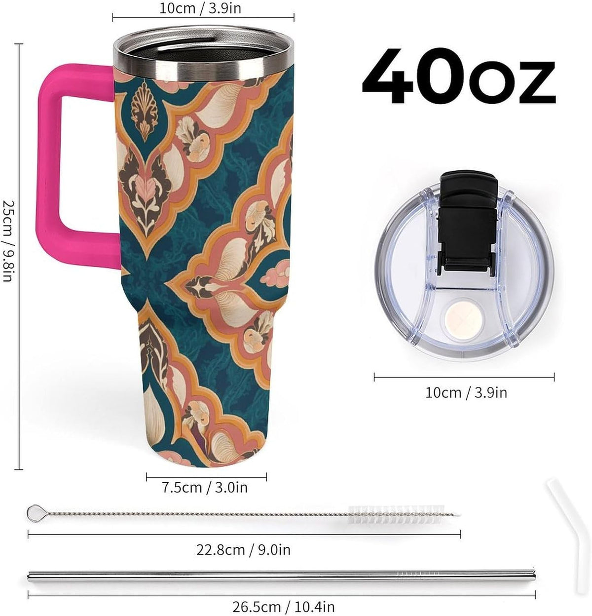 Leakproof Tumbler Vacuum Sealed Car Holder Friendly For Travel Simple Minimalist White Poppy Flower Pattern Coffee Mug Light Rose Red-style-27 - Colors E