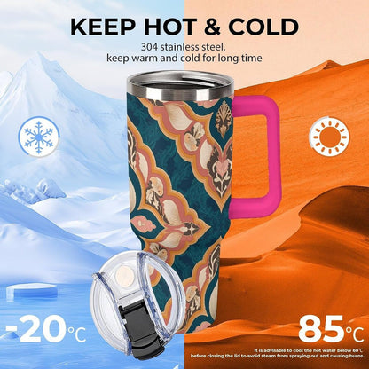 Leakproof Tumbler Vacuum Sealed Car Holder Friendly For Travel Simple Minimalist White Poppy Flower Pattern Coffee Mug Light Rose Red-style-27 - Colors E