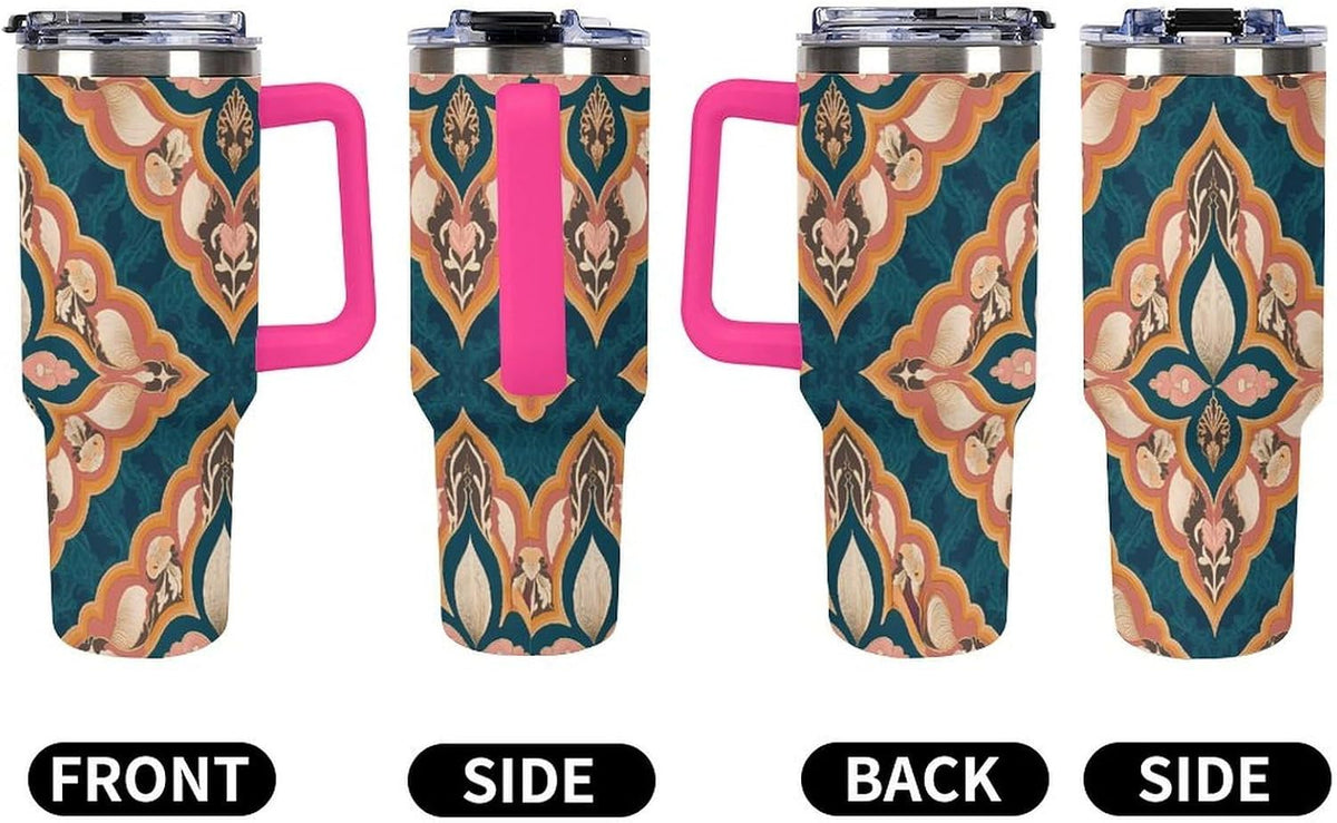 Leakproof Tumbler Vacuum Sealed Car Holder Friendly For Travel Simple Minimalist White Poppy Flower Pattern Coffee Mug Light Rose Red-style-27 - Colors E