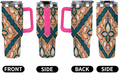 Leakproof Tumbler Vacuum Sealed Car Holder Friendly For Travel Simple Minimalist White Poppy Flower Pattern Coffee Mug Light Rose Red-style-27 - Colors E