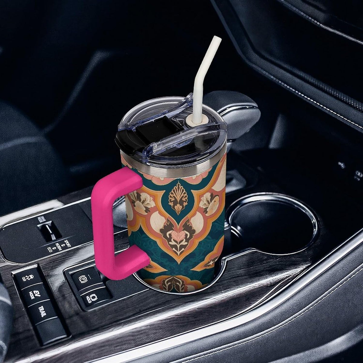Leakproof Tumbler Vacuum Sealed Car Holder Friendly For Travel Simple Minimalist White Poppy Flower Pattern Coffee Mug Light Rose Red-style-27 - Colors E