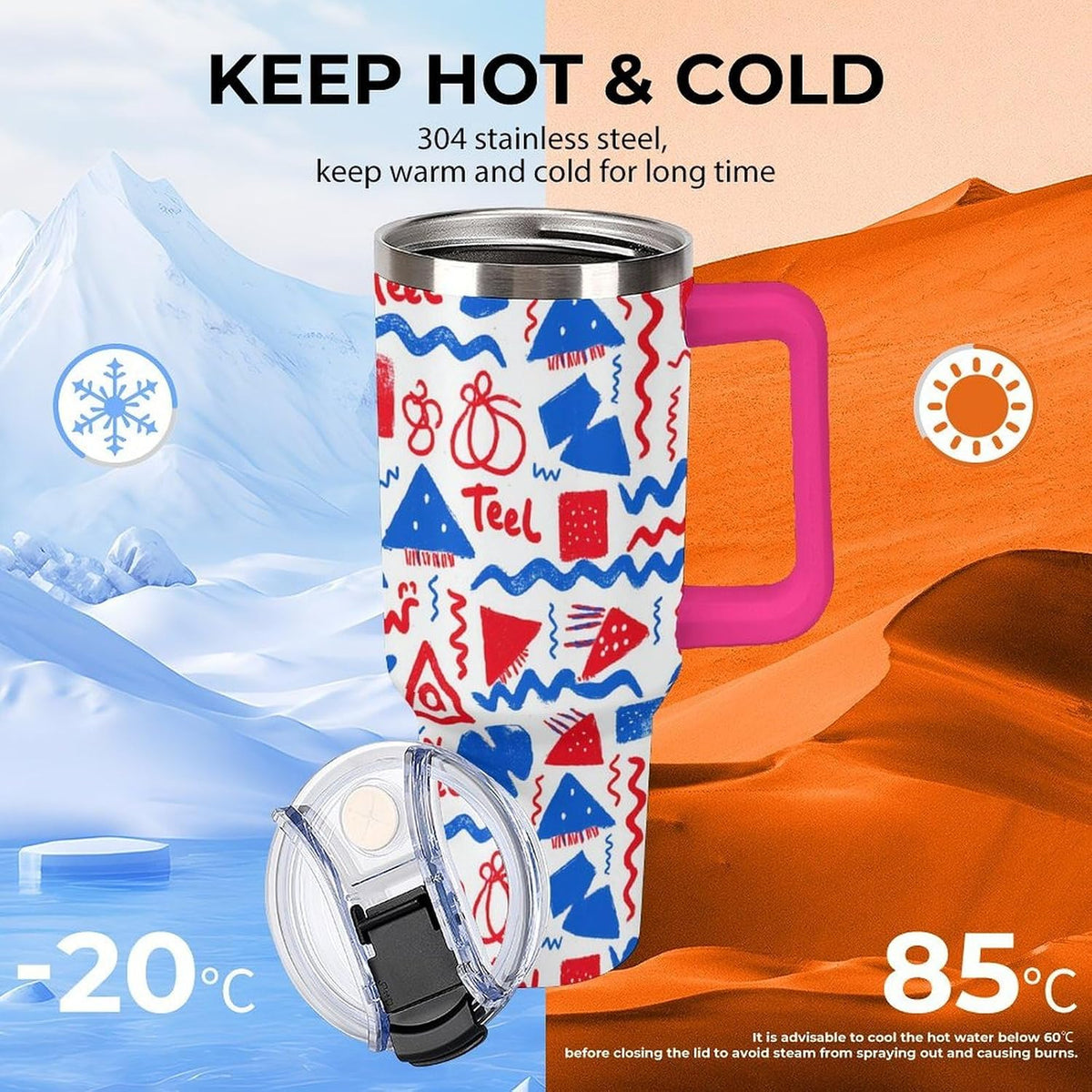 Leakproof Tumbler Vacuum Sealed Car Holder Friendly For Travel Simple Minimalist White Poppy Flower Pattern Coffee Mug Light Rose Red-style-27 - Colors E