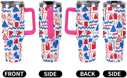 Leakproof Tumbler Vacuum Sealed Car Holder Friendly For Travel Simple Minimalist White Poppy Flower Pattern Coffee Mug Light Rose Red-style-27 - Colors E