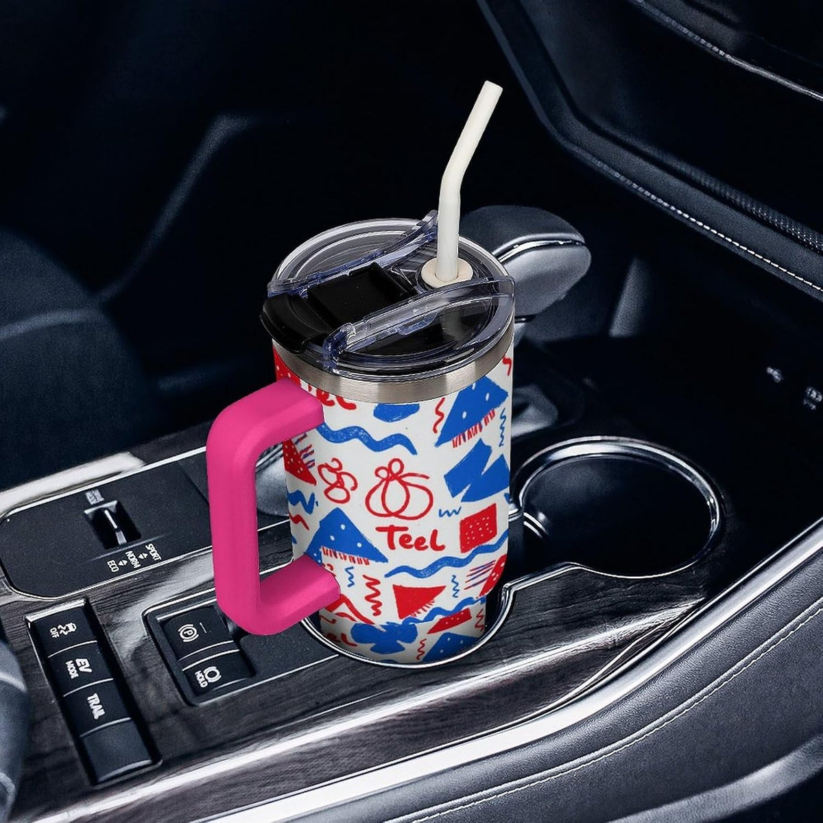 Leakproof Tumbler Vacuum Sealed Car Holder Friendly For Travel Simple Minimalist White Poppy Flower Pattern Coffee Mug Light Rose Red-style-27 - Colors E