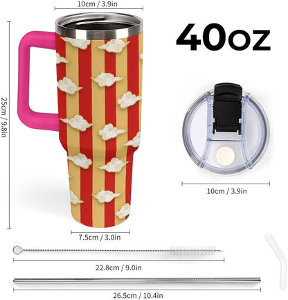 Leakproof Tumbler Vacuum Sealed Car Holder Friendly For Travel Simple Minimalist White Poppy Flower Pattern Coffee Mug Light Rose Red-style-27 - Colors E