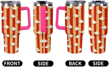 Leakproof Tumbler Vacuum Sealed Car Holder Friendly For Travel Simple Minimalist White Poppy Flower Pattern Coffee Mug Light Rose Red-style-27 - Colors E