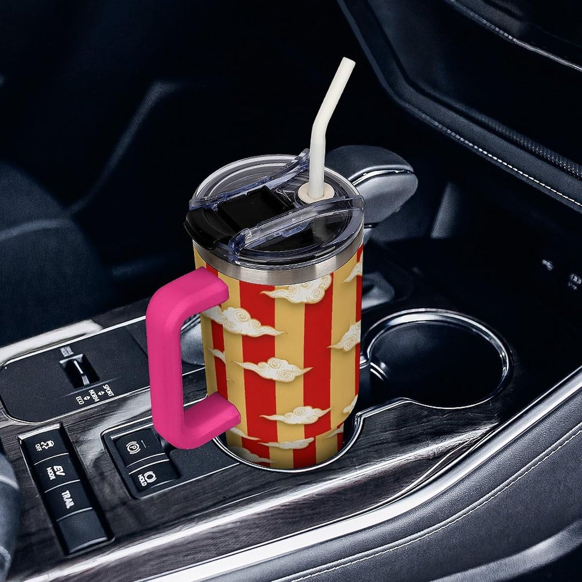 Leakproof Tumbler Vacuum Sealed Car Holder Friendly For Travel Simple Minimalist White Poppy Flower Pattern Coffee Mug Light Rose Red-style-27 - Colors E