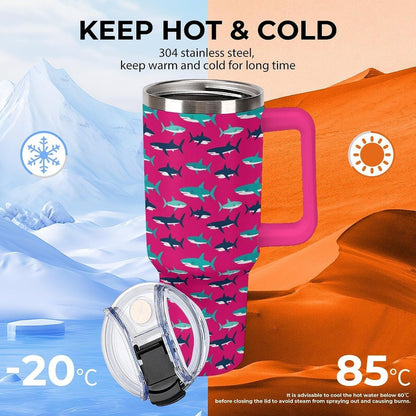 Leakproof Tumbler Vacuum Sealed Car Holder Friendly For Travel Simple Minimalist White Poppy Flower Pattern Coffee Mug Light Rose Red-style-27 - Colors E