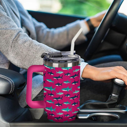 Leakproof Tumbler Vacuum Sealed Car Holder Friendly For Travel Simple Minimalist White Poppy Flower Pattern Coffee Mug Light Rose Red-style-27 - Colors E