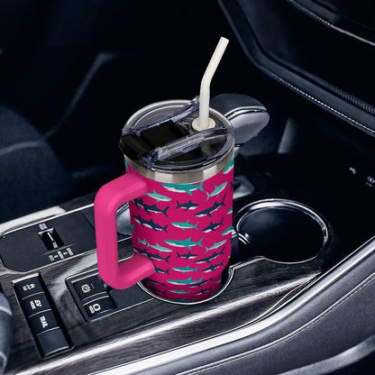 Leakproof Tumbler Vacuum Sealed Car Holder Friendly For Travel Simple Minimalist White Poppy Flower Pattern Coffee Mug Light Rose Red-style-27 - Colors E