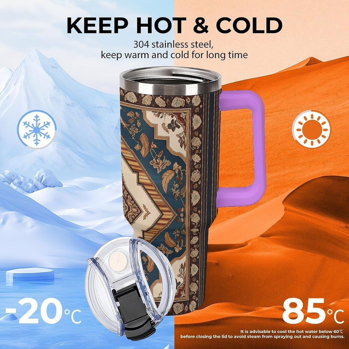Leakproof Tumbler Vacuum Sealed Car Holder Friendly For Travel Simple Minimalist White Poppy Flower Pattern Coffee Mug Light Rose Red-style-27 - Colors E