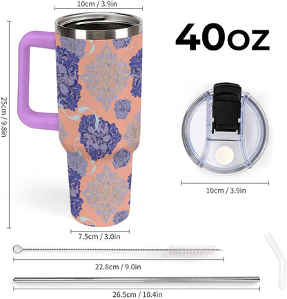 Leakproof Tumbler Vacuum Sealed Car Holder Friendly For Travel Simple Minimalist White Poppy Flower Pattern Coffee Mug Light Rose Red-style-27 - Colors E